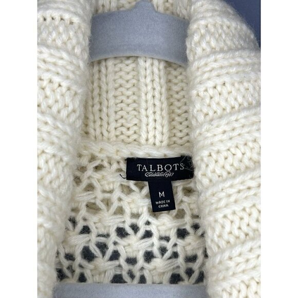 Talbots Crochet Cardigan Sweater M Chunky Knit Alpaca  Shawl Collar Cottagecore - Picture 3 of 7